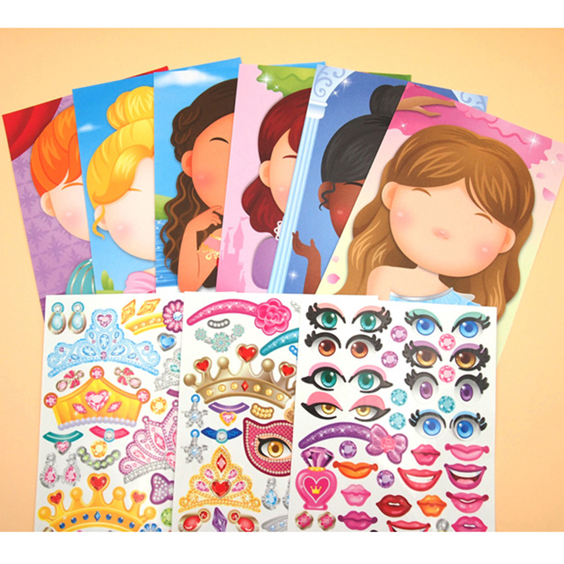 9 スタイル子供子供独自の顔ステッカークリエイティブ DIY パズルゲームプリンセス動物恐竜女の子男の子パーティーの好意のギフト
