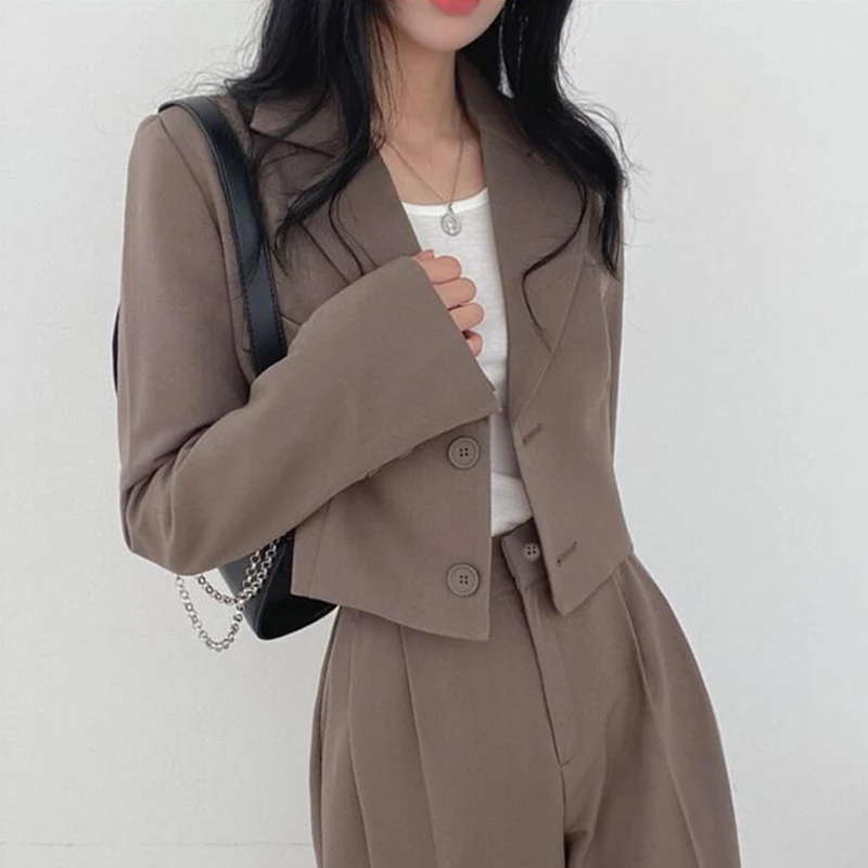Temperament Abgeschnitten Blazer für Frauen Koreanische Mode Büro Langarm Anzug Mantel Frau 2024 Einreiher Chic Jacke Weibliche