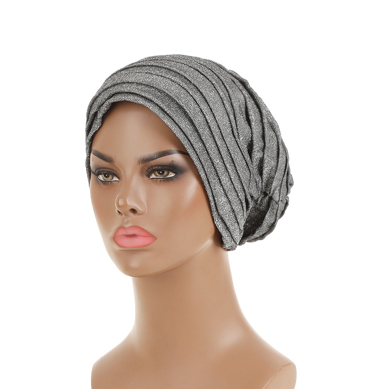 Glitter plissado cabeça feminina envolve gorro turbante africano boné muçulmano lenço gorro turbante mujer