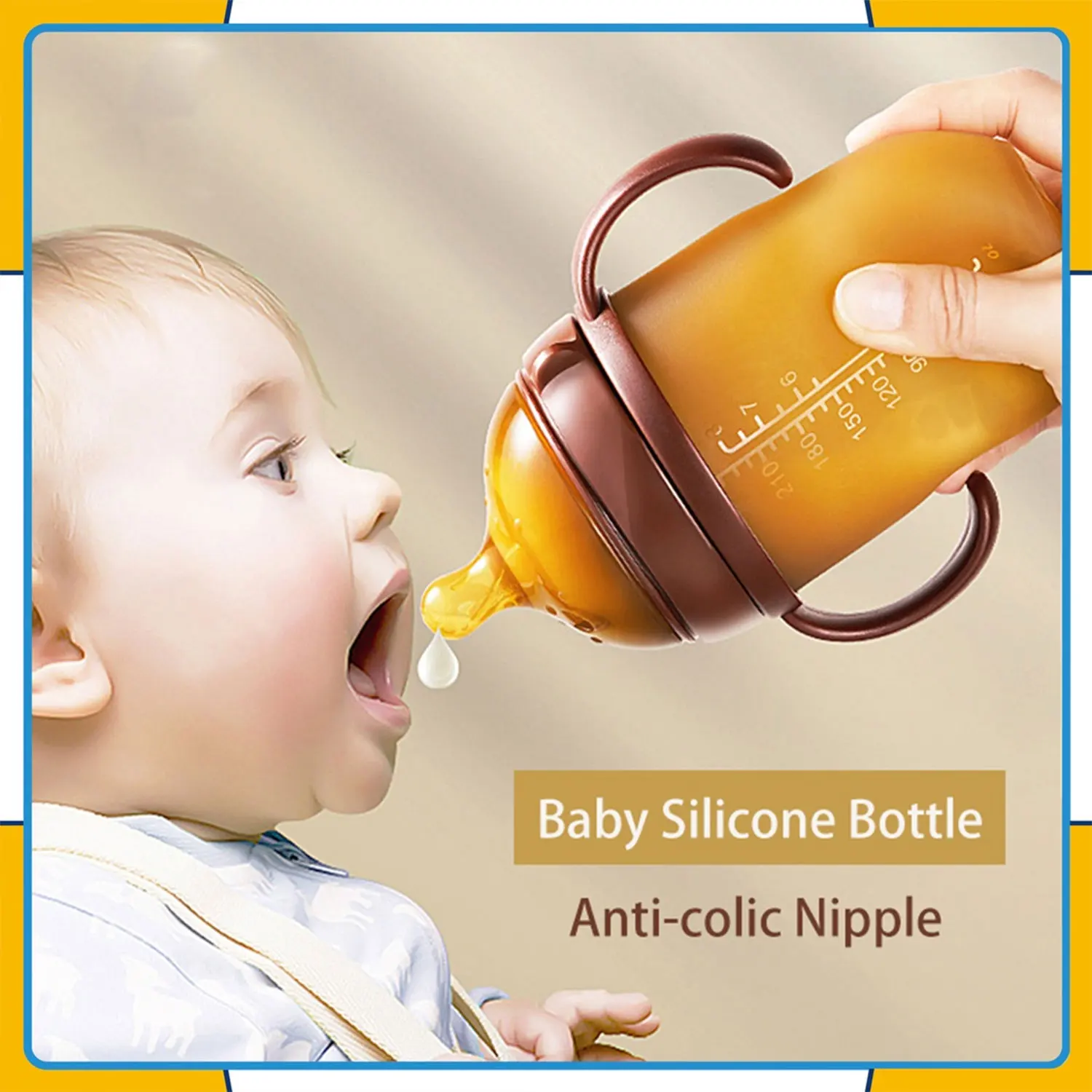 150 ML/240 ML breed kaliber siliconen tape zachte imitatie moedermelk anti opgeblazen melk fles met handvat, 0-36 maanden oud