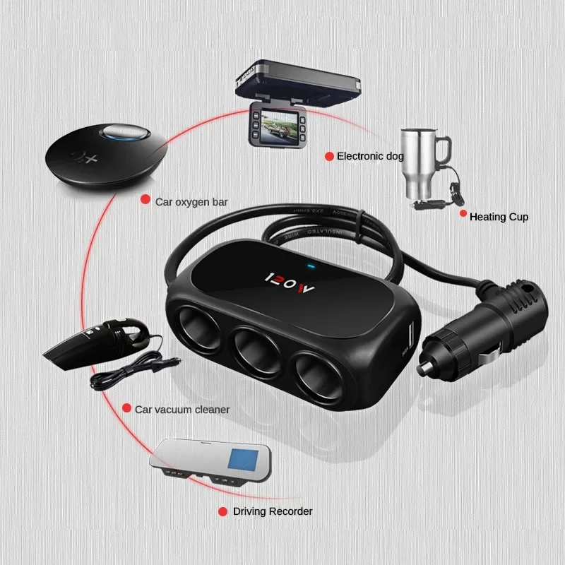 120w 3 em 1 tomada usb dupla isqueiro do carro adapte 12v 24v divisor led carregador rápido adaptador de tomada para iphone gps dashcam