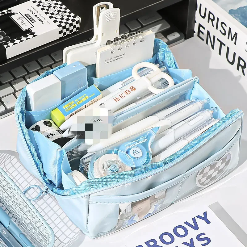 1pc Simplicity 10 Layer Pencil Case Fashion Solid Color Pencil Bag High Capacity Stationery Storage Bag Back To School Student