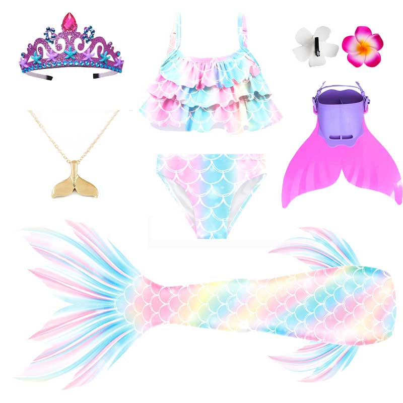 Disfraz de La Sirenita para niñas, disfraz de princesa Ariel, cola de sirena nadadora con Bikini, traje de baño