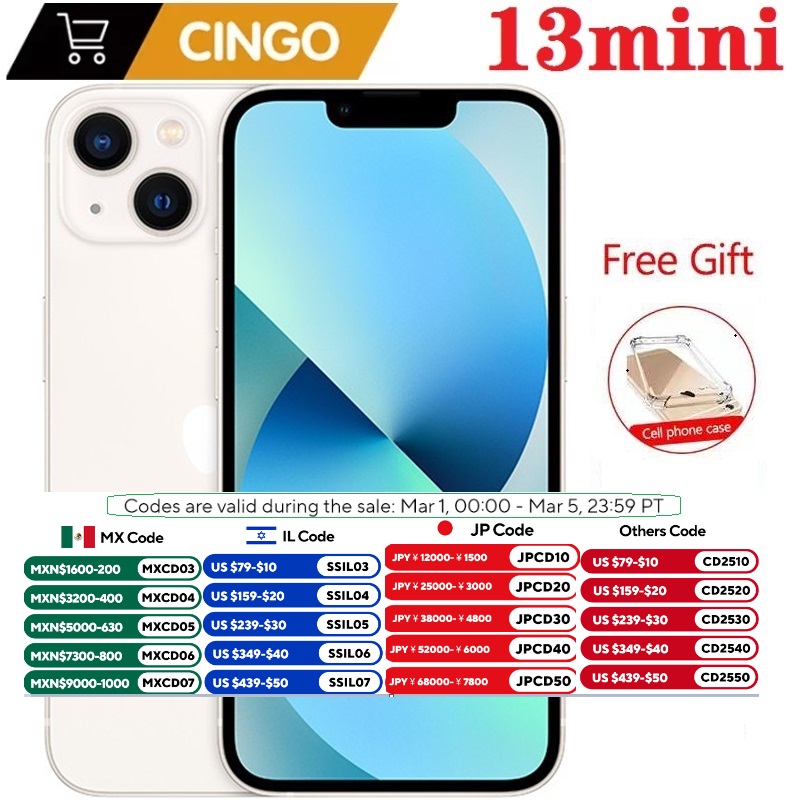 iPhone 13mini desbloqueado 128GB/256GB ROM A15 IOS 5G Face ID 5,4 "pantalla OLED Smartphone 12MP teléfono móvil iphone 13 mini