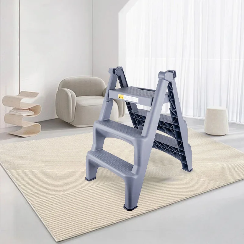 Large Load Capacity 3-Tier Plastic Folding Ladder Sturdy Portable Step Ladder for Home Garden Use