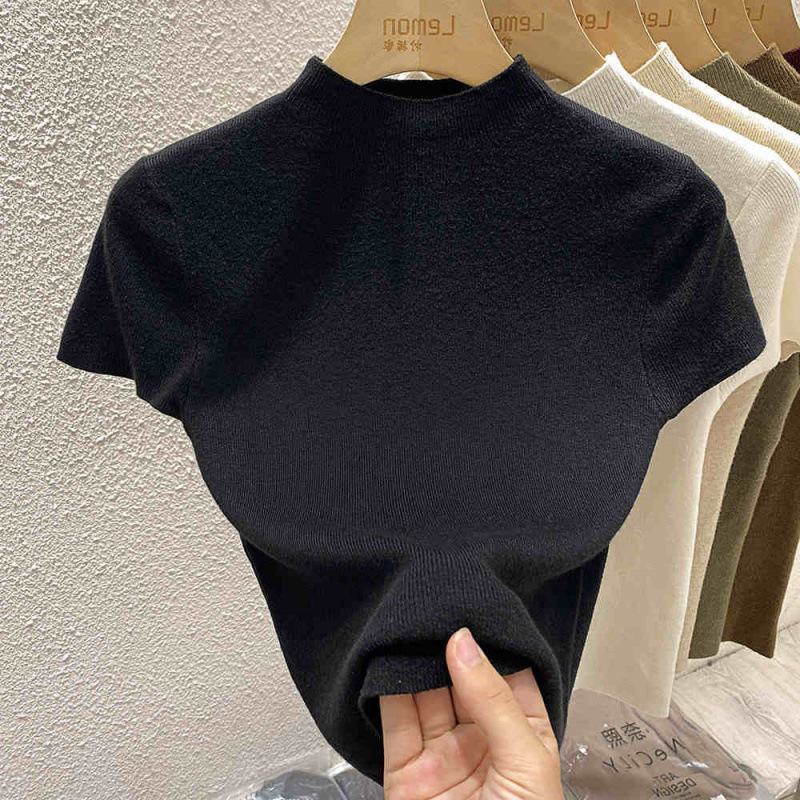 2025 Pullover Sweater  Basic Layering Piece Thin  Pullover Women Female Knitted Sweater Slim Short Sleeve Bodycon Sweater
