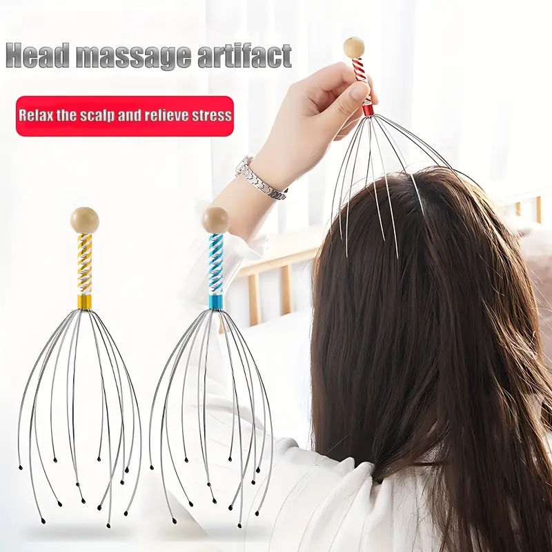 เครื่องมือนวดศีรษะและคอ3ชิ้นแปรงหวีผมทรงกลมสำหรับผู้ใหญ่แบบกดปล่อยด้วยแรงกดหวีสีแบบสุ่ม