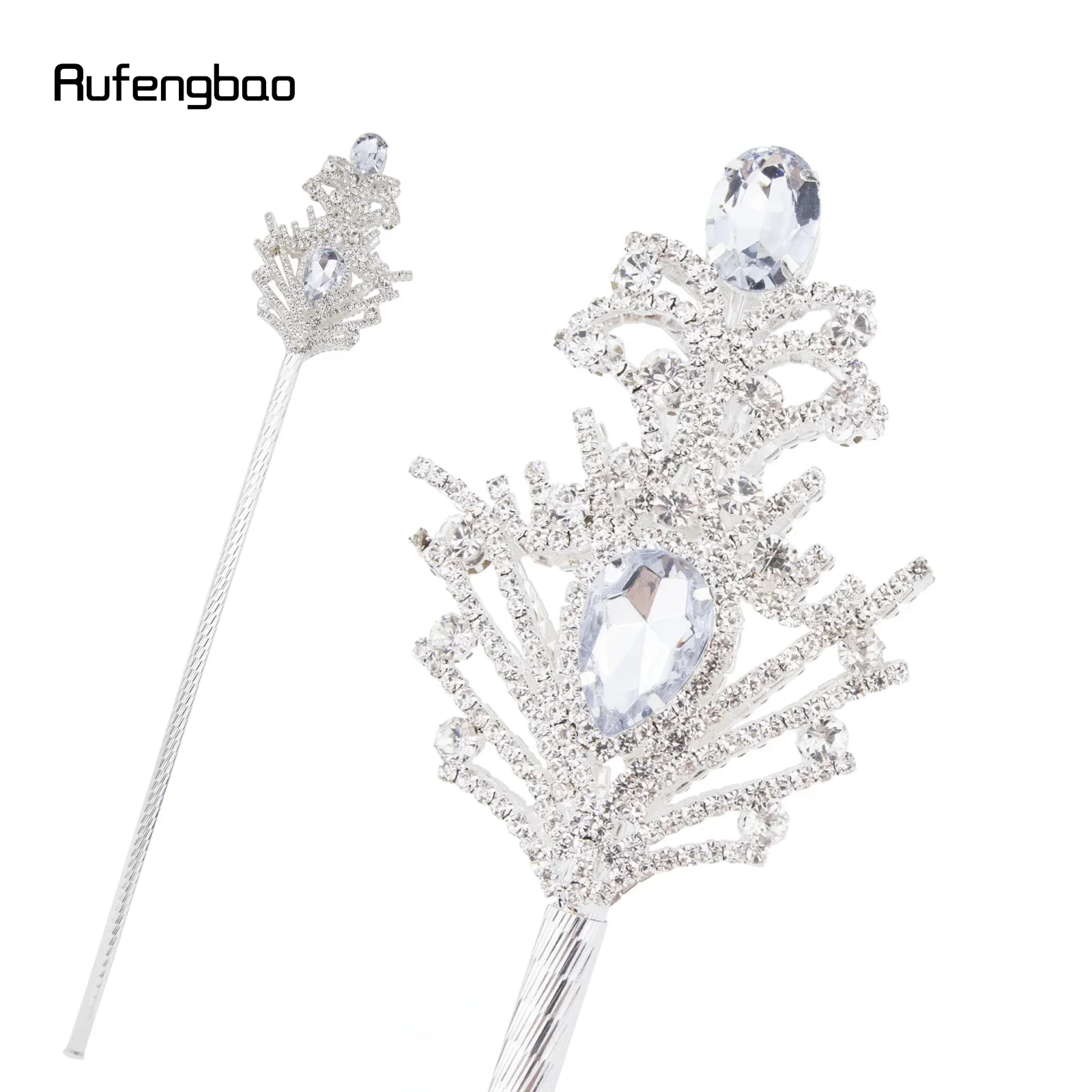 Weiße Diamant-Legierung Krone Fee Zauberstäbe für Mädchen Prinzessin Zauberstäbe Engel Zauberstab für Party Kostüm Hochzeit Geburtstag Party 53 cm