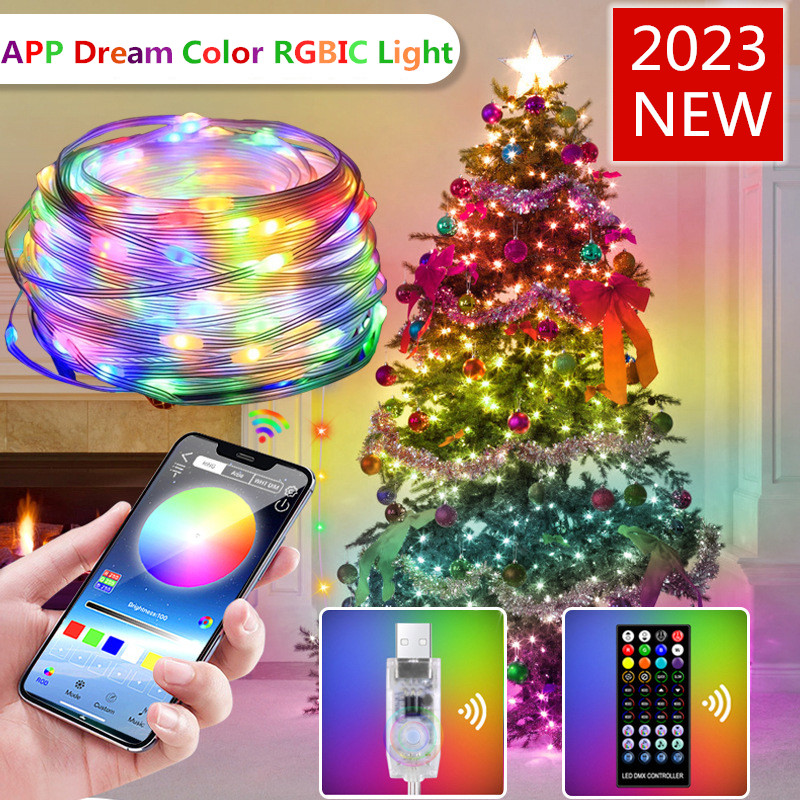 USB LED String 2023 Weihnachten Baum Lichter Dekoration mit Smart Bluetooth App Fernbedienung Wohnkultur Fee Licht Girlande Geschenk