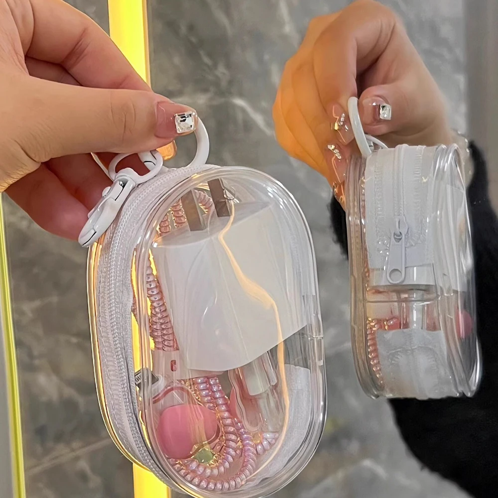 แบบพกพา Mini Clear Zipper กระเป๋า Space-Saving Organizer สําหรับหูฟังและเครื่องชาร์จอเนกประสงค์โปร่งใสกระเป๋าเก็บ