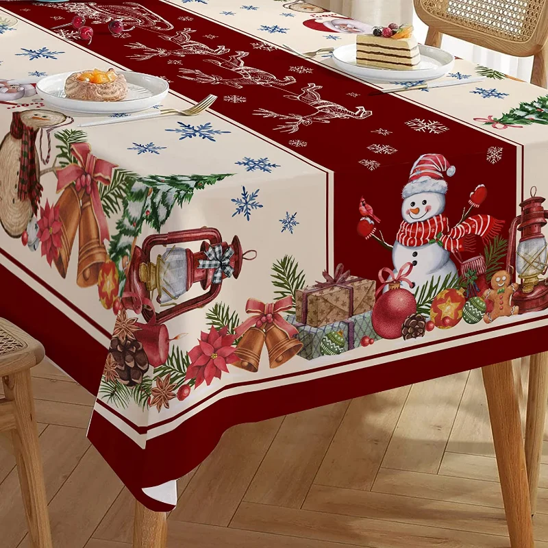 Manteles de estilo navideño, mantel Rectangular con patrón de muñeco de nieve, decoración resistente a las manchas, tela impermeable