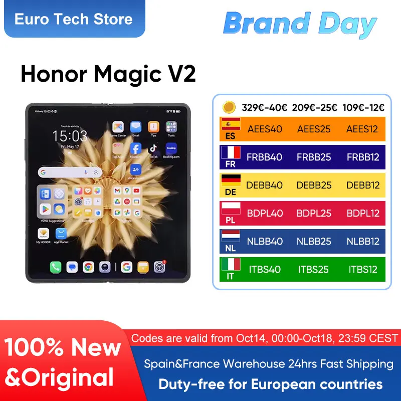 Honor-smartphone Magic V2 versión Global, 5G, plegable, LTPO, pantalla OLED de 120Hz, 7,92 pulgadas, cámaras traseras de 50MP, Snapdragon 8 + Gen 2, 5000mAh, 66W, NFC