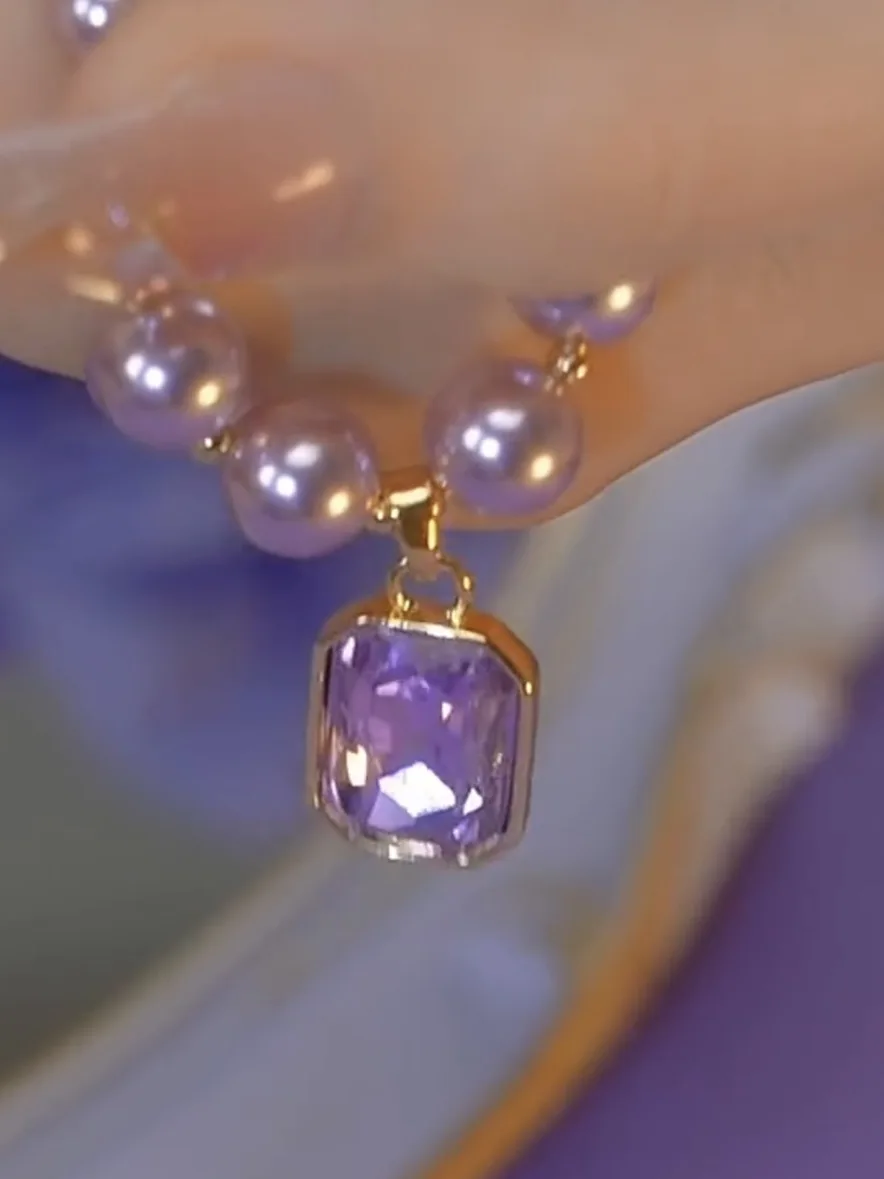 Colar de pérolas roxas de , e, IA BEAR, corrente de clavícula simples e de qualidade, acório de moda versátil.