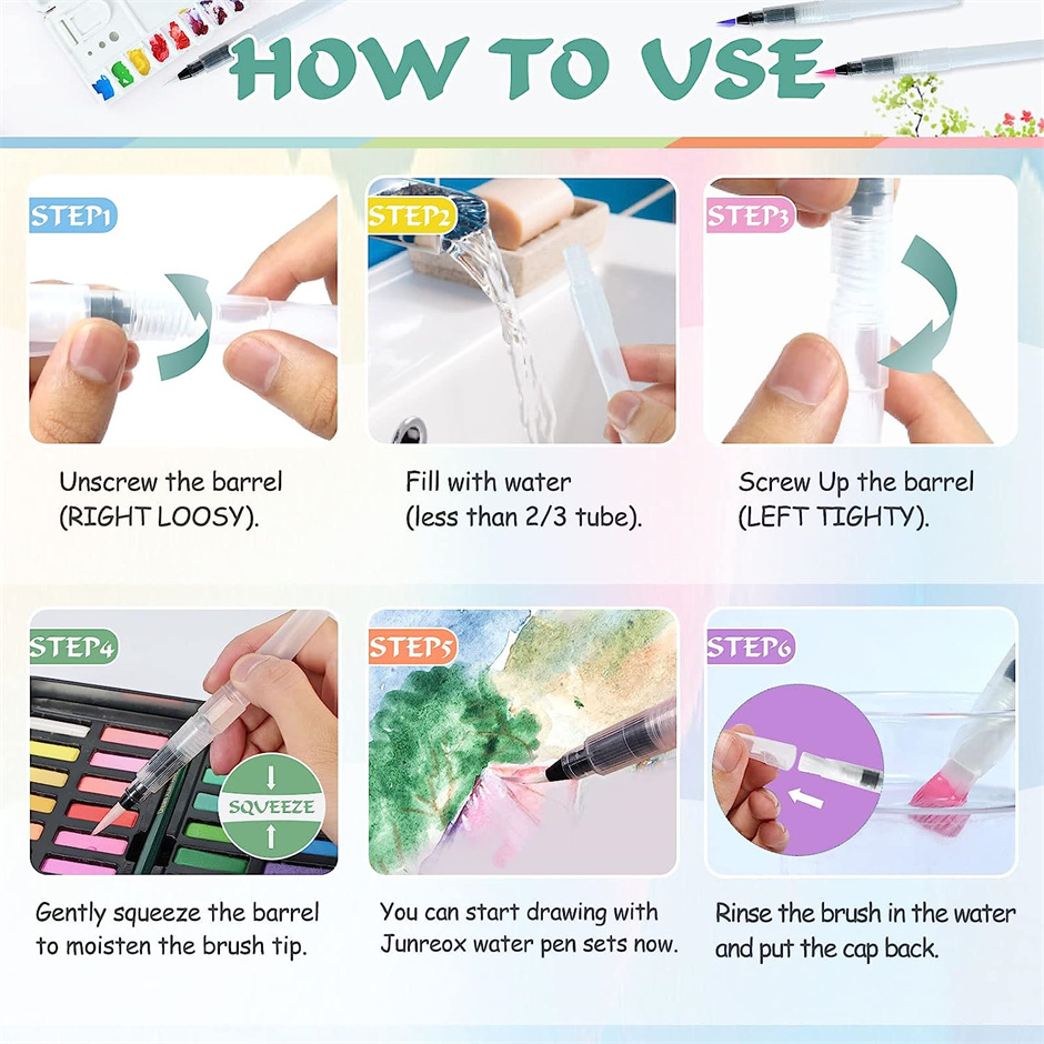 12/24pcs Watercolor Brush Pens Water Brush Pen Leakproof With Assorted Tips, Water Brush Pens For Watercolor,