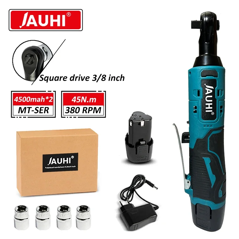 JAUHI 60NM Аккумуляторный электрический ключ 12 В 3/8 Набор ключей с храповым механизмом Угловая дрель Отвертка для снятия винта и гайки Инструмент для ремонта автомобиля