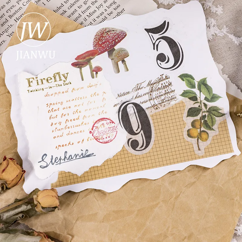 JIANWU 6 ซม.* 300 ซม.Retro ภาษาอังกฤษ Washi เทป Kawaii รุ่นกระดาษคราฟท์เทปเครื่องเขียนน่ารัก Journal Collage Masking เทป