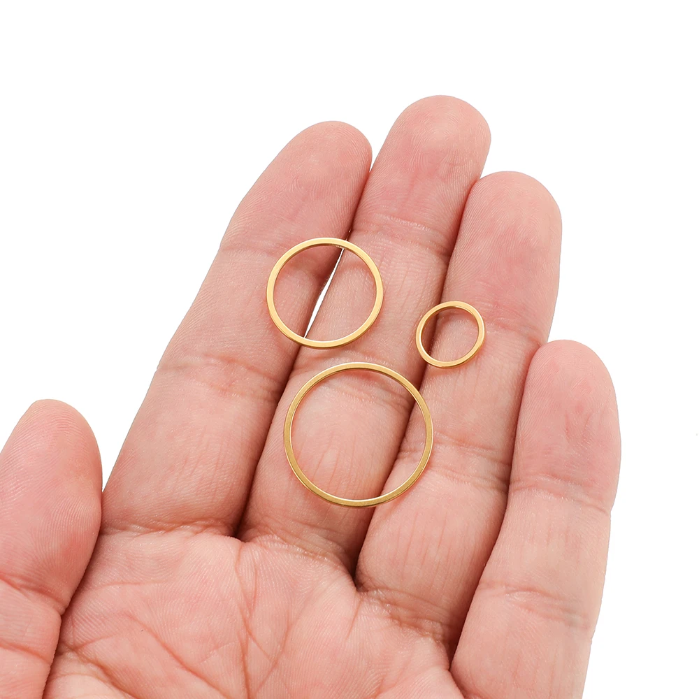 20 piezas biseles planos de acero inoxidable, círculos colgantes huecos, pendientes, anillos, aros de alambre, colgante para collar DIY, fabricación de joyas