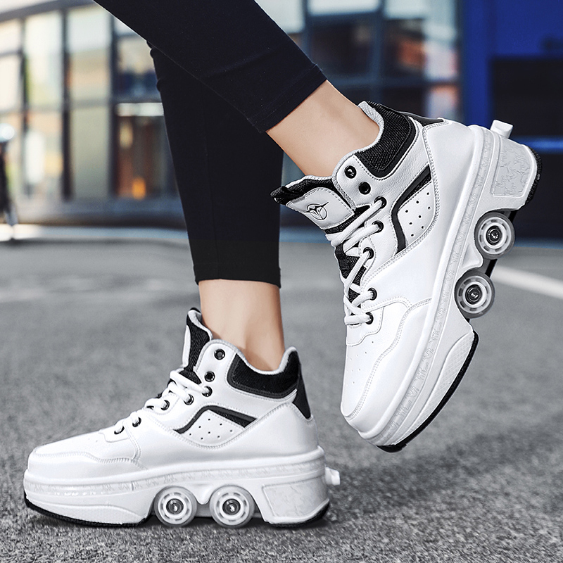 Deformation-zapatos Parkour para hombre y mujer, zapatillas informales con cuatro ruedas, para correr, patinaje, 2022