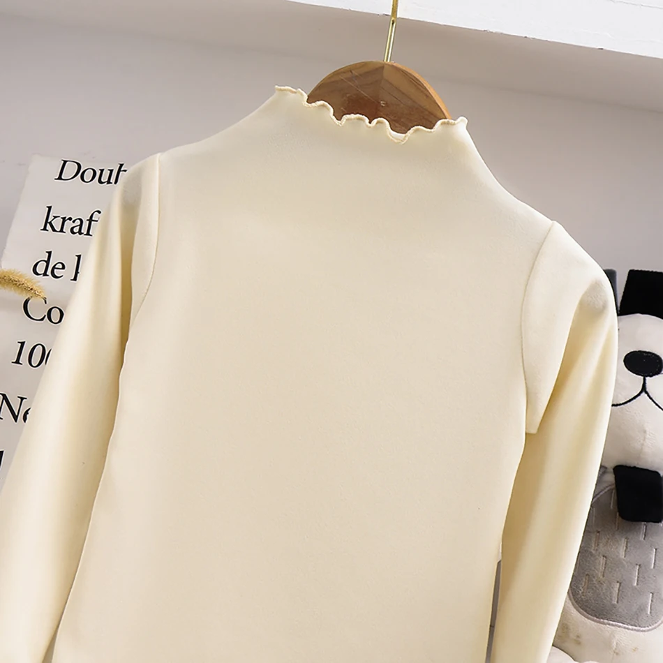 ฤดูใบไม้ร่วง-ฤดูหนาวหญิงแขนยาวสีทึบเสื้อยืด Ruffle COLLAR หญิงแฟชั่นสบายสวมใส่ทุกวันเสื้อยืด