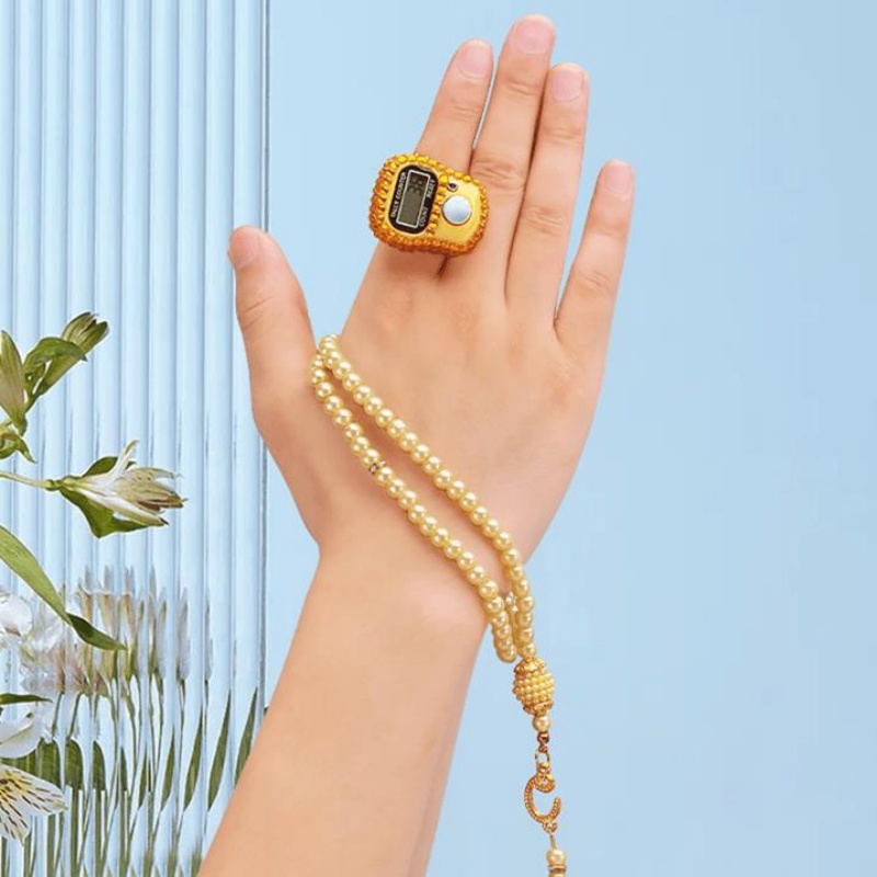 Conjunto de oração muçulmana com caixa de presente orar para 99 pulseiras frisadas anel de contador de dedo reajustável eid al-fitr presentes de oração