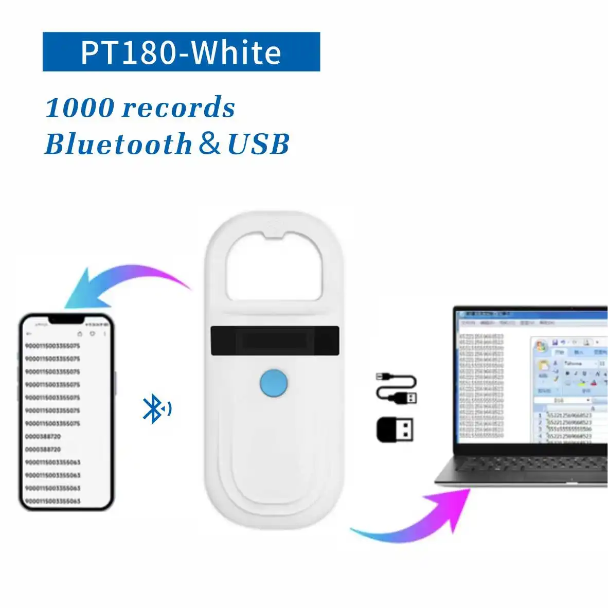 Bluetooth iso11784/5 fdx-b leitor de identificação de animais de estimação chip transponder usb rfid scanner de microchip portátil para cães, gatos, cavalos