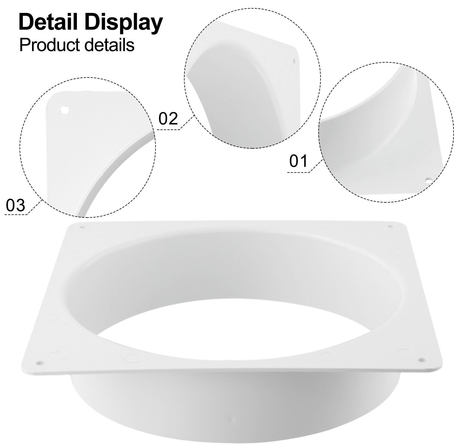 Conector de duto de ventilação de ar branco, flange, tubo de ventilação reto, ferramentas de duto inferior quadrado para duto de ventilação de ar, fácil instalação