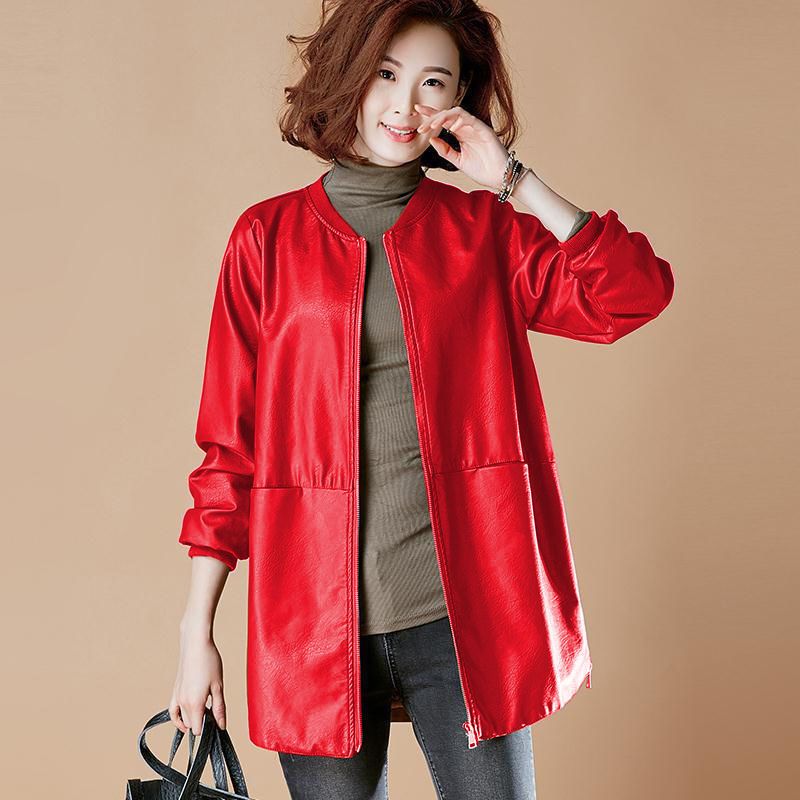 Mode Plus Größe Leder Jacke Frauen Zipper Windjacke High-end-Frühling Herbst Mäntel Baseball Jersey Langarm Trenchcoat