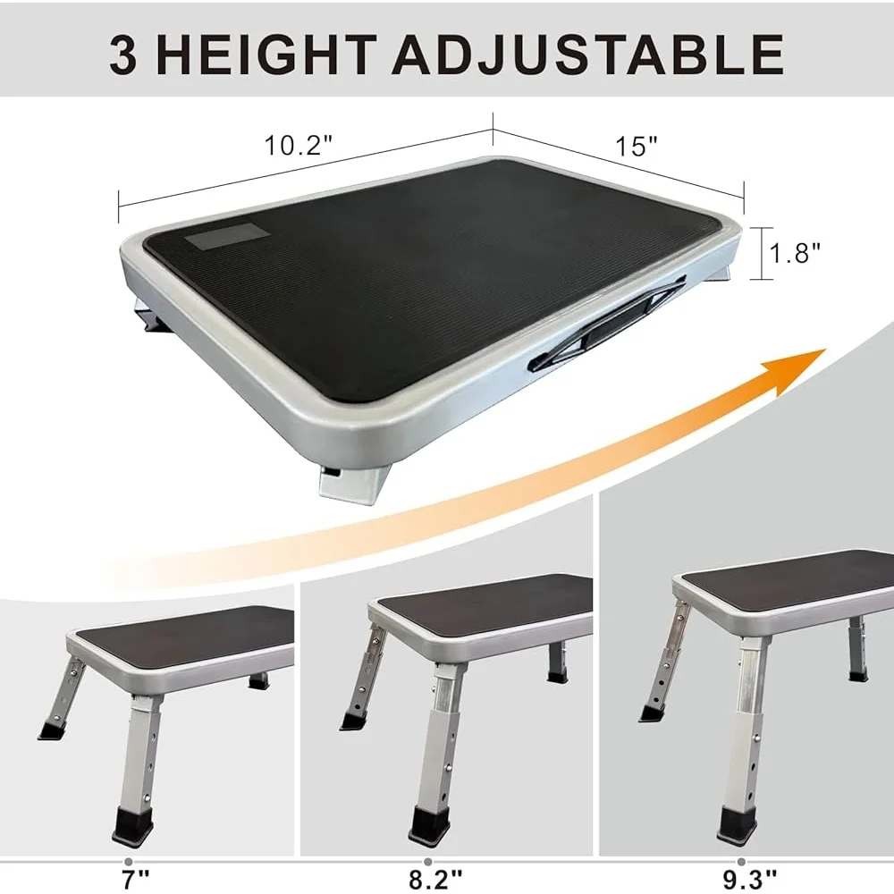 Folding Step Stool RV Adjustable Height Portable Metal Step Ladder Non-Slip Surface Heavy Duty Stepping Stool Indoor Outdoor Use