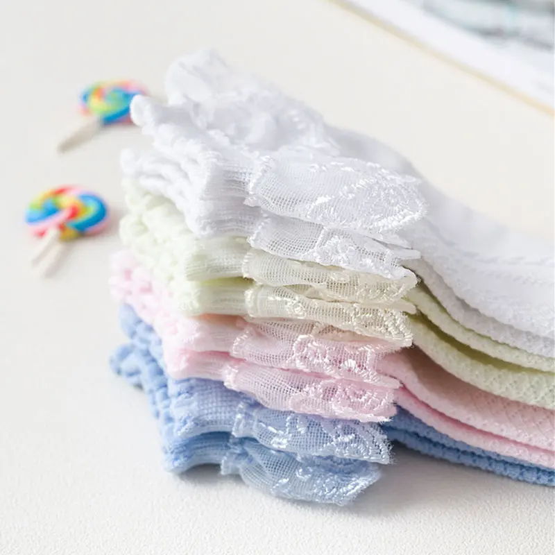 Calzini di pizzo per bambini per ragazze: calzini di cotone per la primavera e l'autunno, Design sottile, stile giapponese, calzini corti da principessa in pizzo per