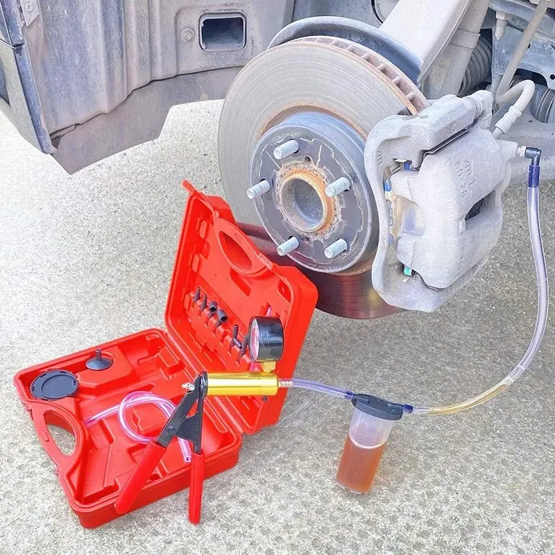 Ferramenta de compressão de pinça de freio e kit de sangramento de freio, conjunto de ferramentas de sangramento de freio de bomba de vácuo portátil, ferramenta de serviço de pastilha de freio a disco