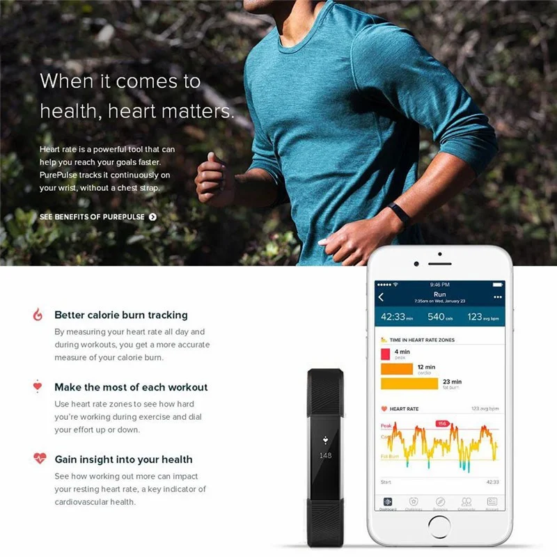 【สต็อกร้อน】 Fitbit Alta HR สายรัดข้อมืออัจฉริยะฟิตเนส Tracker (ใหญ่/เล็ก)