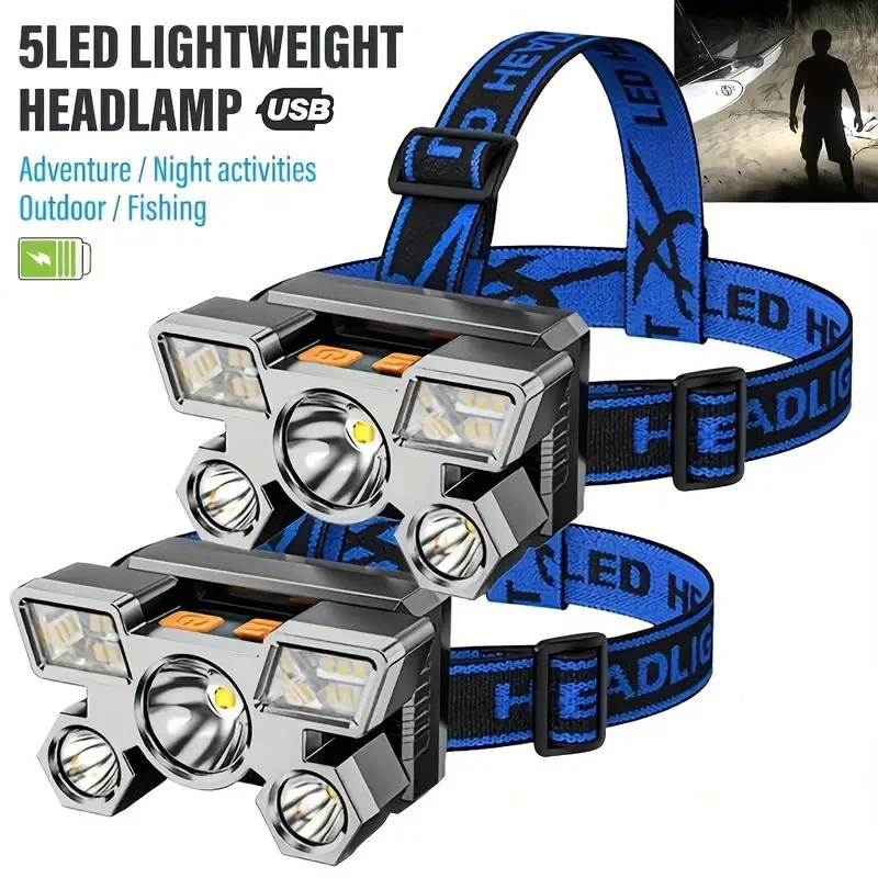1pc Super Luminoso 3LED + 6SMD Fari USB Ricaricabile Portatile 4 Modalità Torcia Notturna per Pesca All'aperto Campeggio Avventura