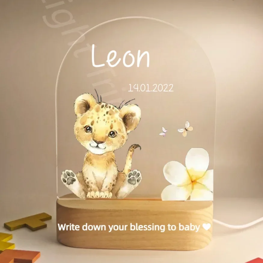 Customized Baby Birth Night Light Personalized Name Animal Bear Bunny Rabbit with USB Lamp for Bedroom Birthday Christmas Gift