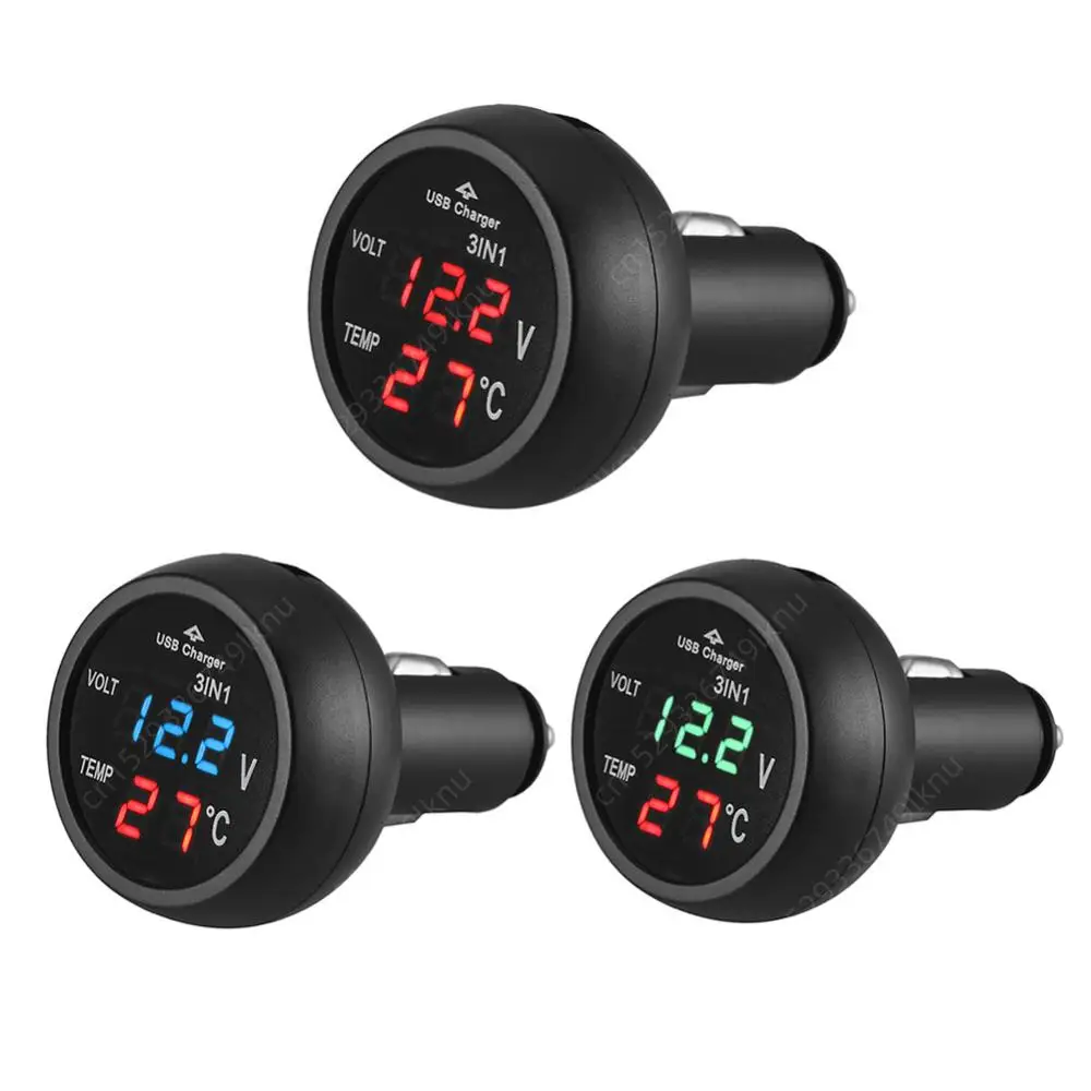 Auto ladegerät 3 in1 12/24V Voltmeter Thermometer USB-Ladesc halter Auto LED Digital Monitor Anzeige Strom messer Volt Detektor