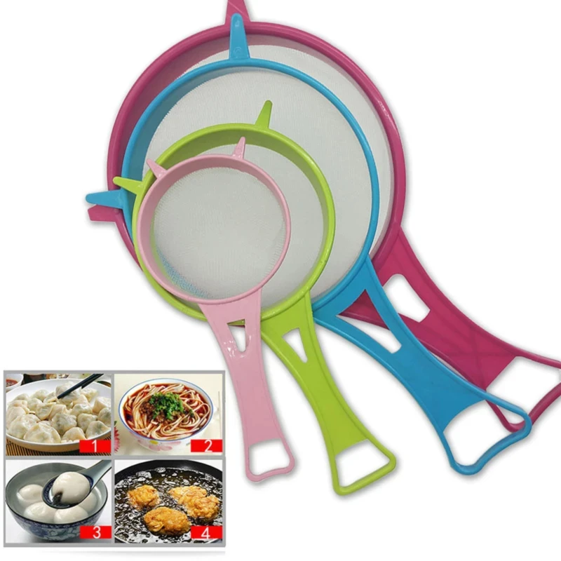 New 4Pcs Plastic Fine Mesh Filter Colander Soy Milk Sieve Flour Sieve with Handle Juice and Tea Filter Kitchen Tool