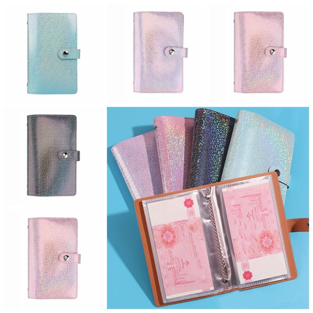 50 hojas de carpeta para ahorrar dinero, sobres de cuero PU brillantes ostentosos, desafíos de ahorro, libro de cuentas portátil recargable, 50 hojas