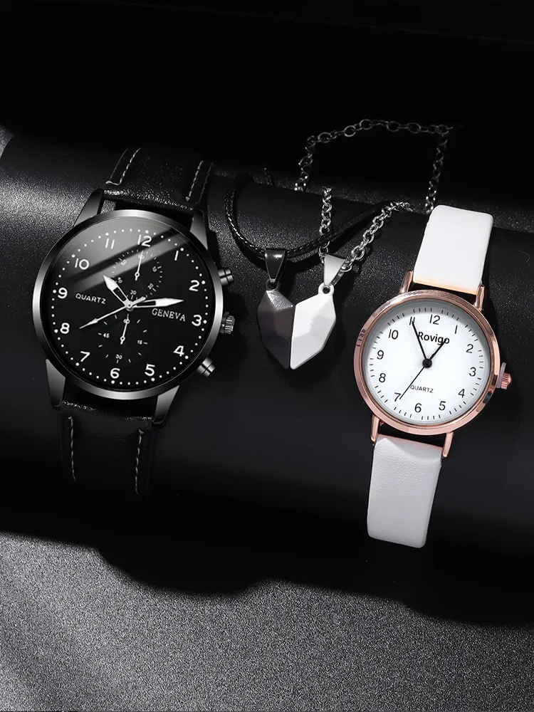 4 pçs moda versátil criativo personalizado homem e mulher casal relógio de quartzo com amor pingente colar combinação conjunto
