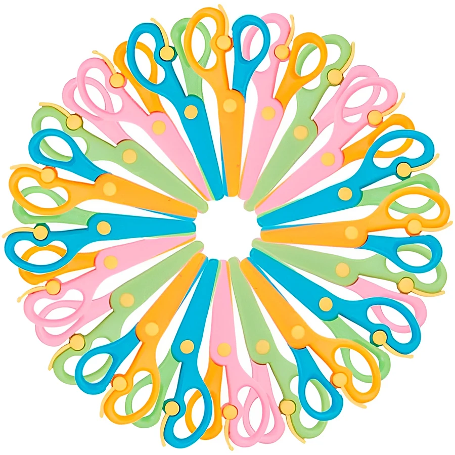 6-12pcs Color Safety Scissors Plastic Anti-Pinch Craft Scissors Office Paper Cuttings Matching Scissors Paper Cutting Tools
