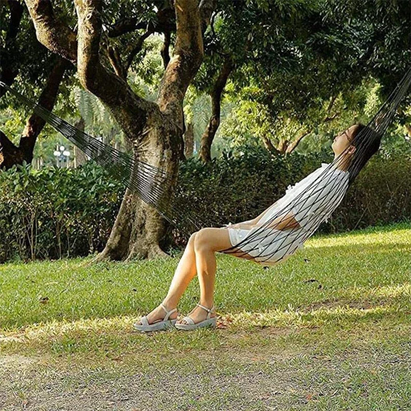 Portable Camping Hammock, Nylon Net Hanging Bed for Outdoor Garden Beach Travel with Rope