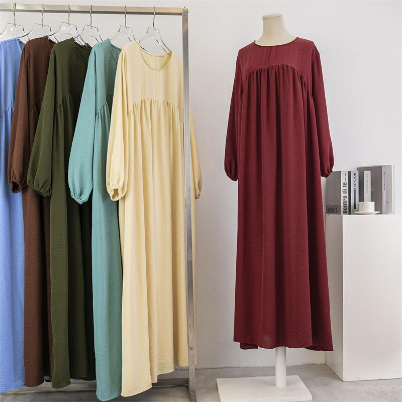 Frauen Lose Maxi Kleider Muslimischen Kleid Frühling Herbst Weibliche Volle Hülse Casual Solide Taschen Robe Lange Kleider Mujer Vestidoes