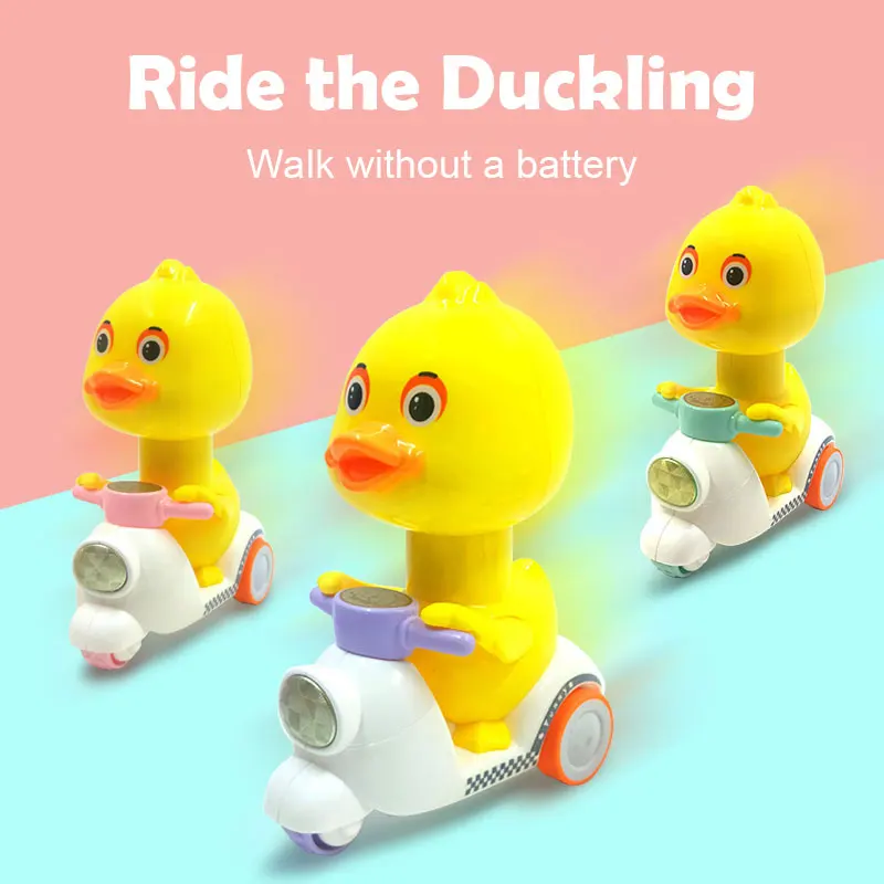 Cabeça de pressão manual rotação livre bonito pato imprensa carro motocicleta anti-colisão e anti gota brinquedos do bebê mini carro para crianças