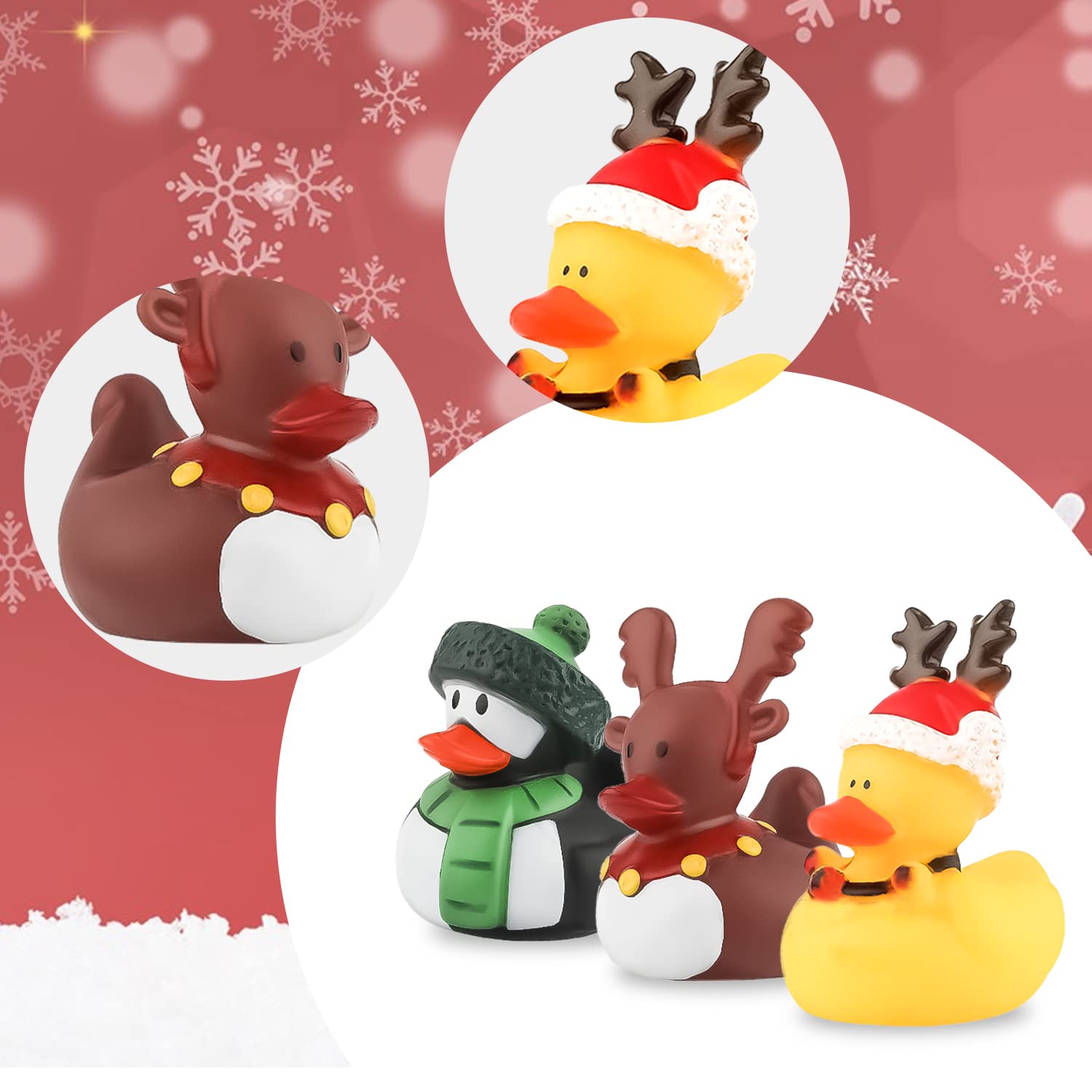 Jijie-クリスマスのゴム製アヒル、バスのゴム、アヒルのおもちゃ、かわいいホリデーギフト、パーティー用品