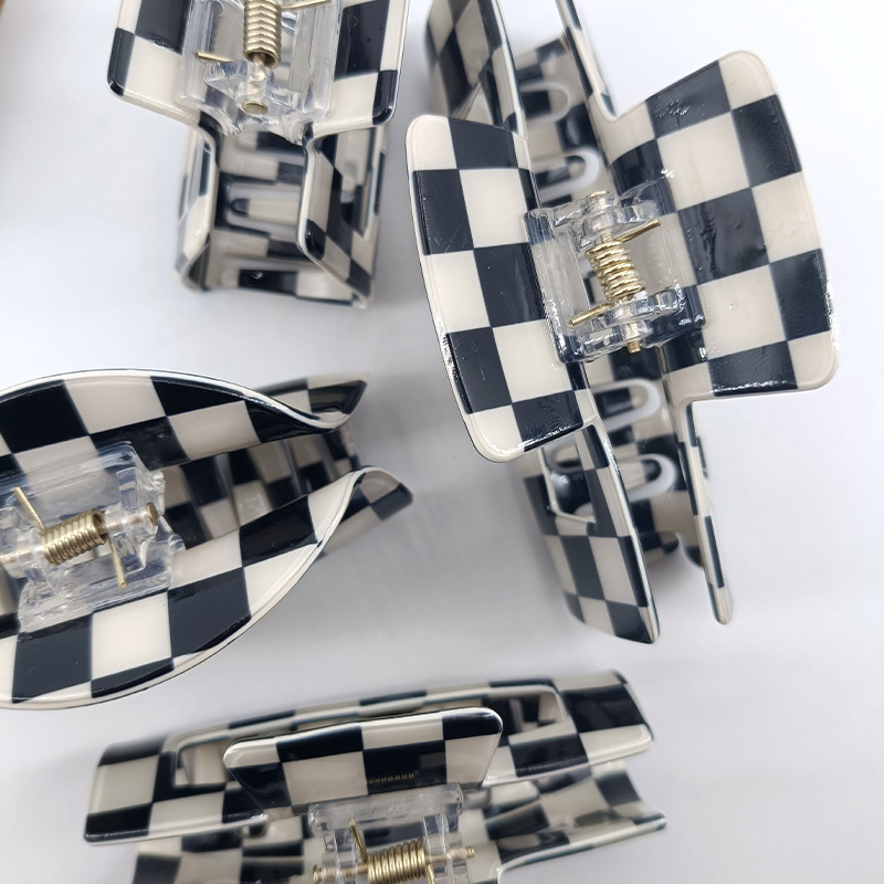 Clearance_Noir blanc damier Rectangle pinces à cheveux pour femmes filles mode pinces à cheveux pour coiffer pinces à griffes accès aux cheveux