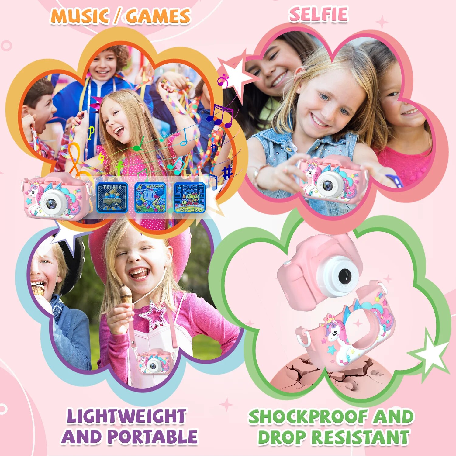 실리콘 케이스가 있는 어린이 카메라, 1080P HD 디지털 비디오 카메라, 2.0 인치 어린이 카메라, 크리스마스 생일 선물 장난감