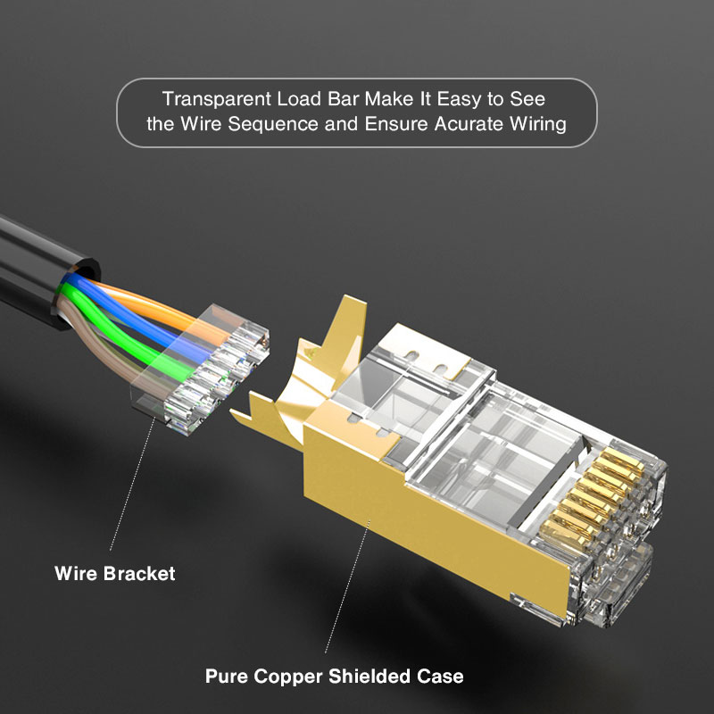 ZoeRax 10 шт. CAT6A/CAT7 экранированный разъем, непроходные концы RJ45 Ethernet 50u Позолоченные 8P8C Модульные вилки FTP/STP кабель