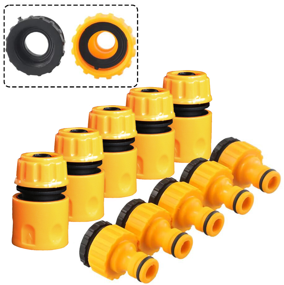 10pcs Hose Quick Connectors, 3/4 & 1/2 Inch Faucet Adapter for Garden Irrigation, Threaded Water Tap Connector