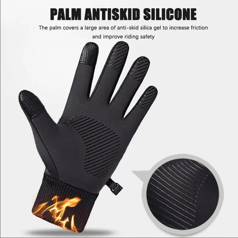 Guantes de lana con dedos completos, manoplas cálidas e impermeables para ciclismo, deportes al aire libre, correr, motocicleta, esquí, pantalla táctil, color negro, Invierno