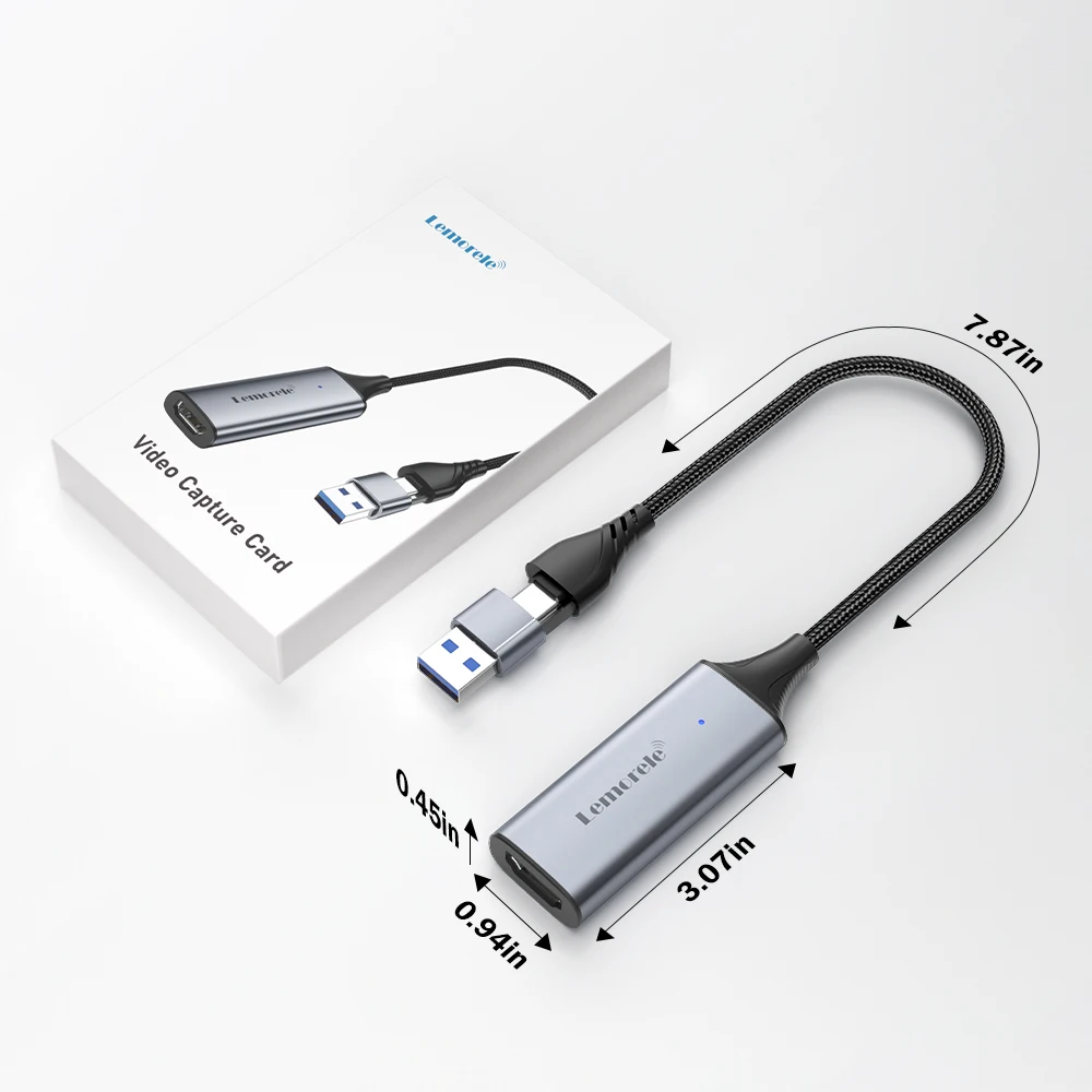 Lemorele USB 2.0 Video Capture Card HDMI-kompatibel zu USB/Typ-c Game Grabber Record ms2130 für Switch Xbox PS4/5 Live Broadcas