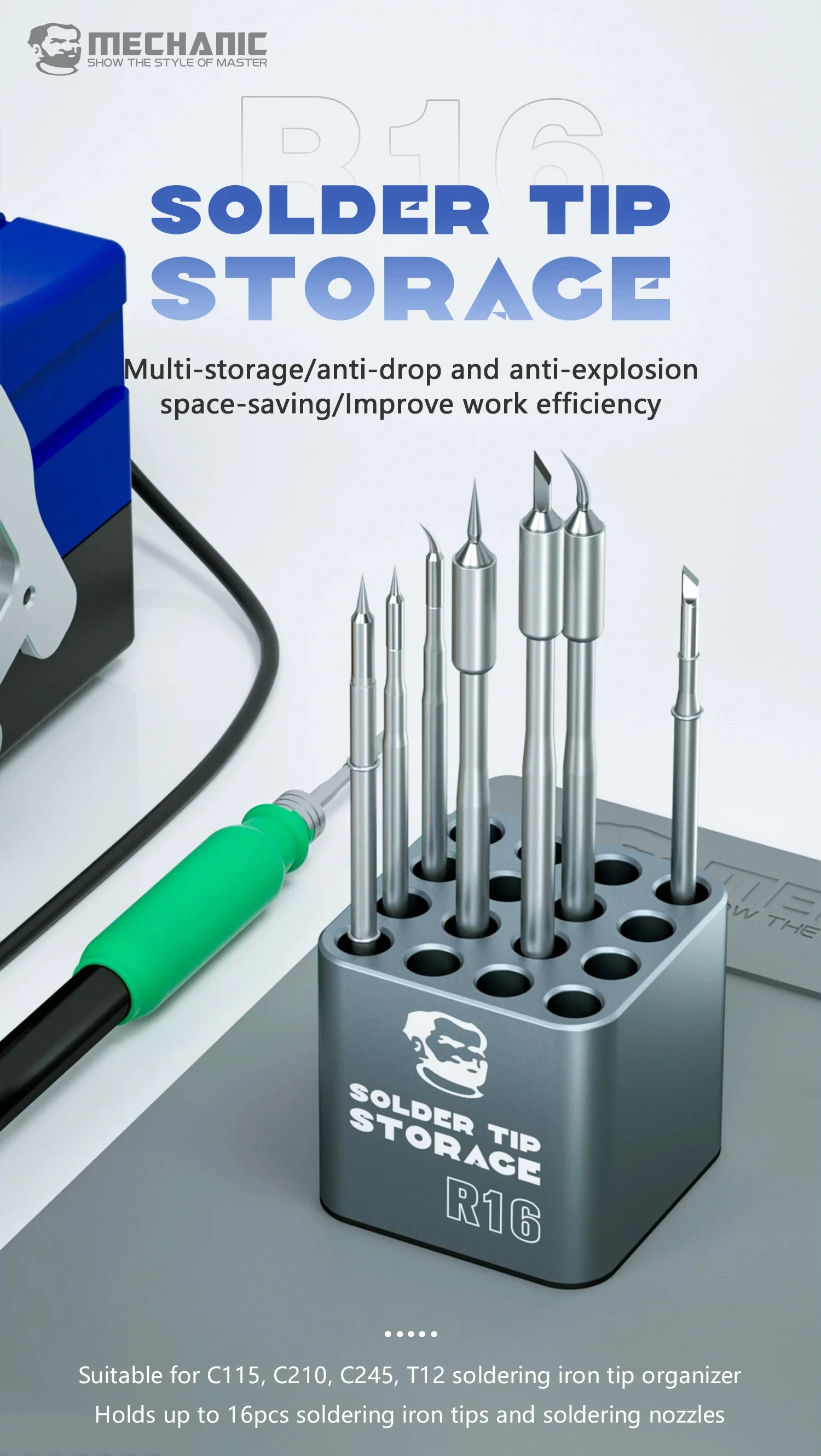 MECHANIC R16 / OSS W118 Storage Box For Heating Element Soldering Iron Tips For T12 T210/T245/C115 Heating Core Organizer