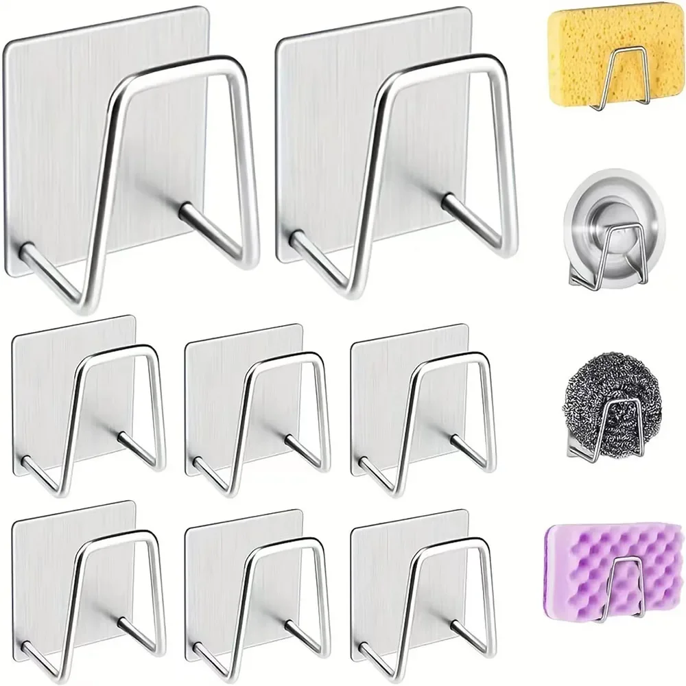 1-2 pezzi lavello da cucina spugna rack scarico portaoggetti portaoggetti autoadesivo filo di acciaio inossidabile palla straccio spazzola organizer ganci da parete